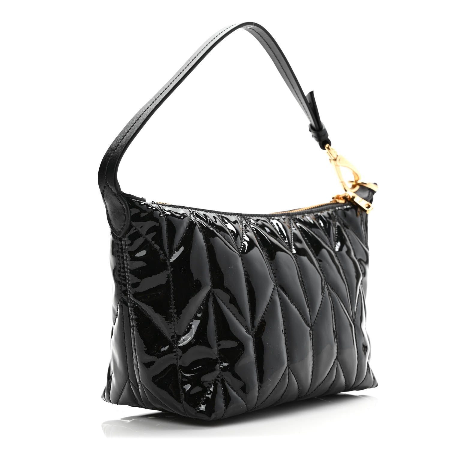 Miu Miu Iridescent Fabric Quilted Mini Spirit Ciré Bag Black 2 of 8