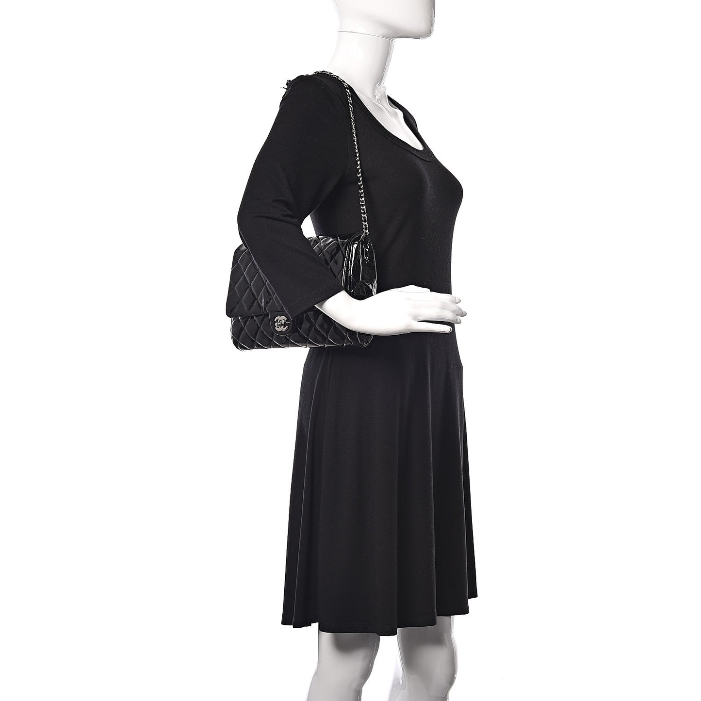 Patent Quilted Clutch with Chain Flap Black