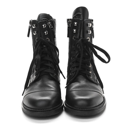 Chanel Calfskin Quilted Lace Up Boots 39 Black 2 of 9