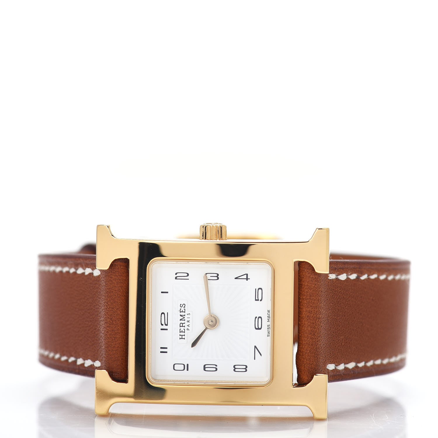 Hermes Stainless Steel Barenia 21mm Heure H Hour Quartz Watch Fauve 2 of 5