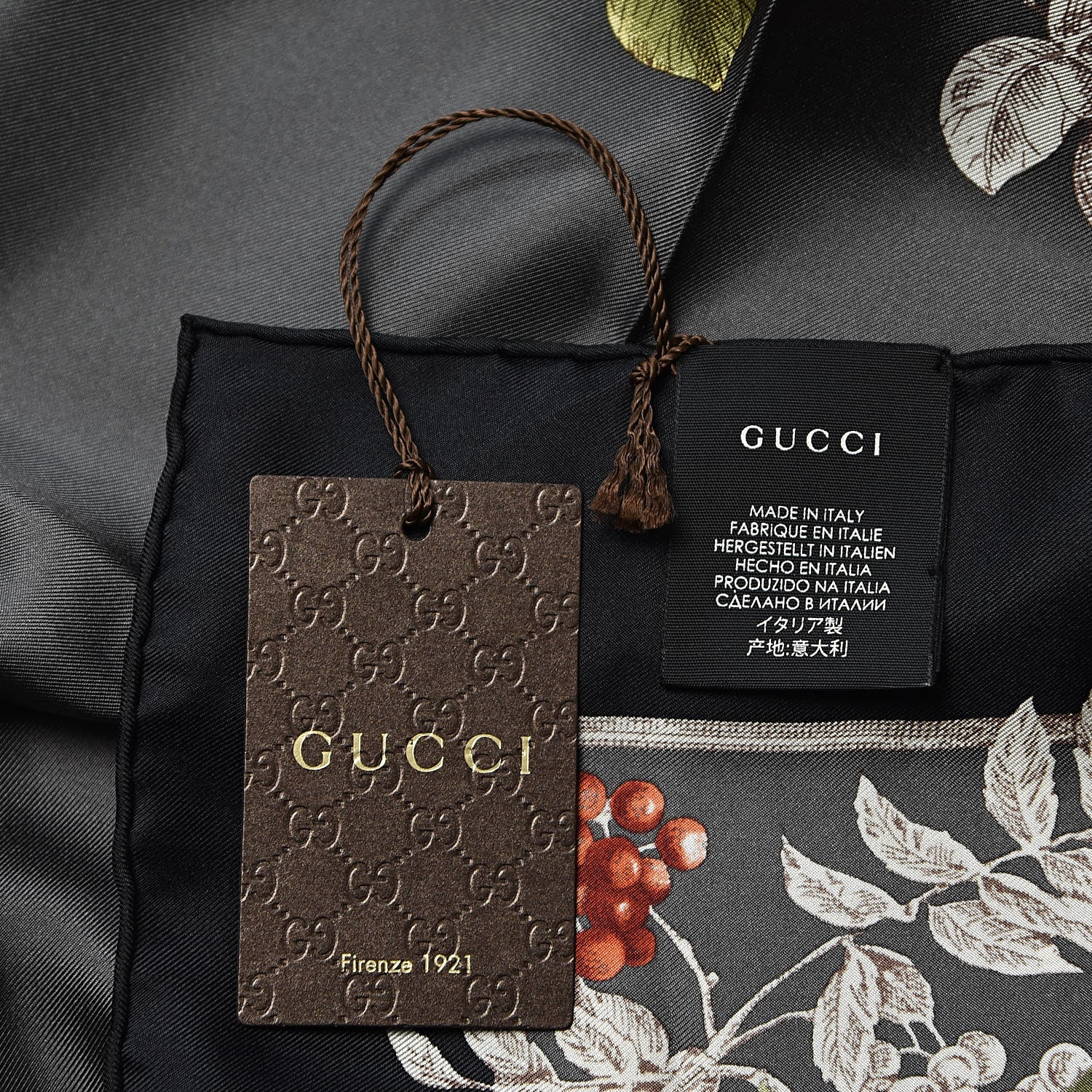 Gucci Silk Twill Wondergardenia Square Scarf Anthracite 4 of 4