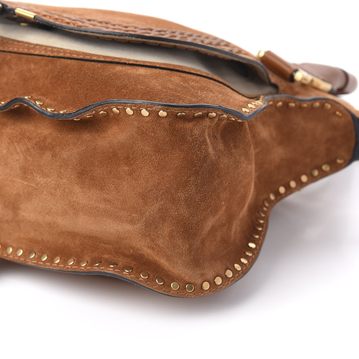 Suede Calfskin Braided Medium Marcie Satchel Caramel