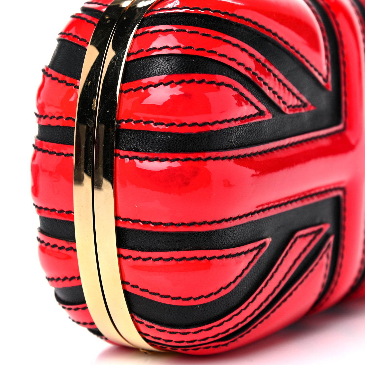 Alexander McQueen Patent Calfskin Britannia Skull Box Clutch Red Black 17 of 18