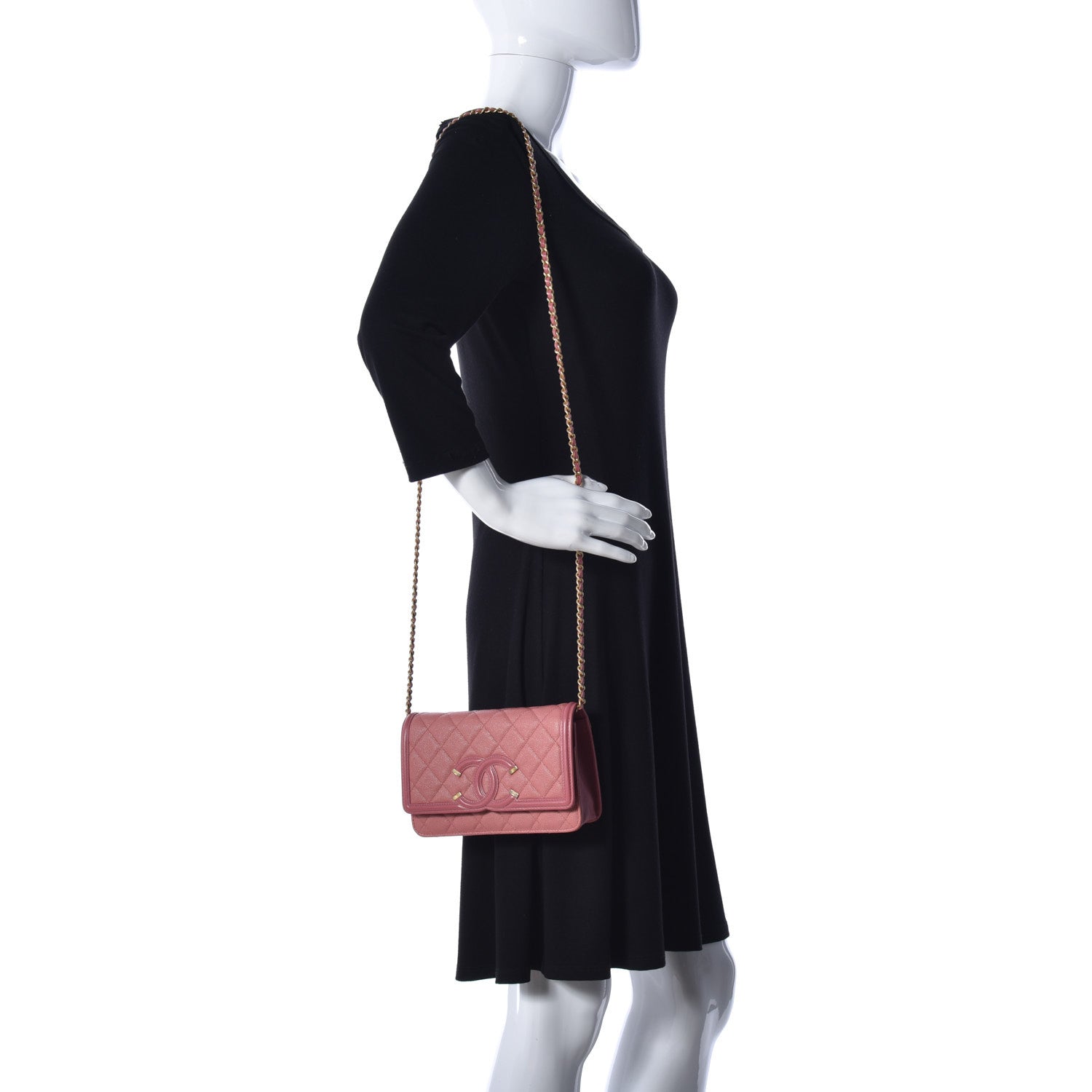 Chanel Caviar Quilted CC Filigree Wallet On Chain WOC Pink 2 of 18
