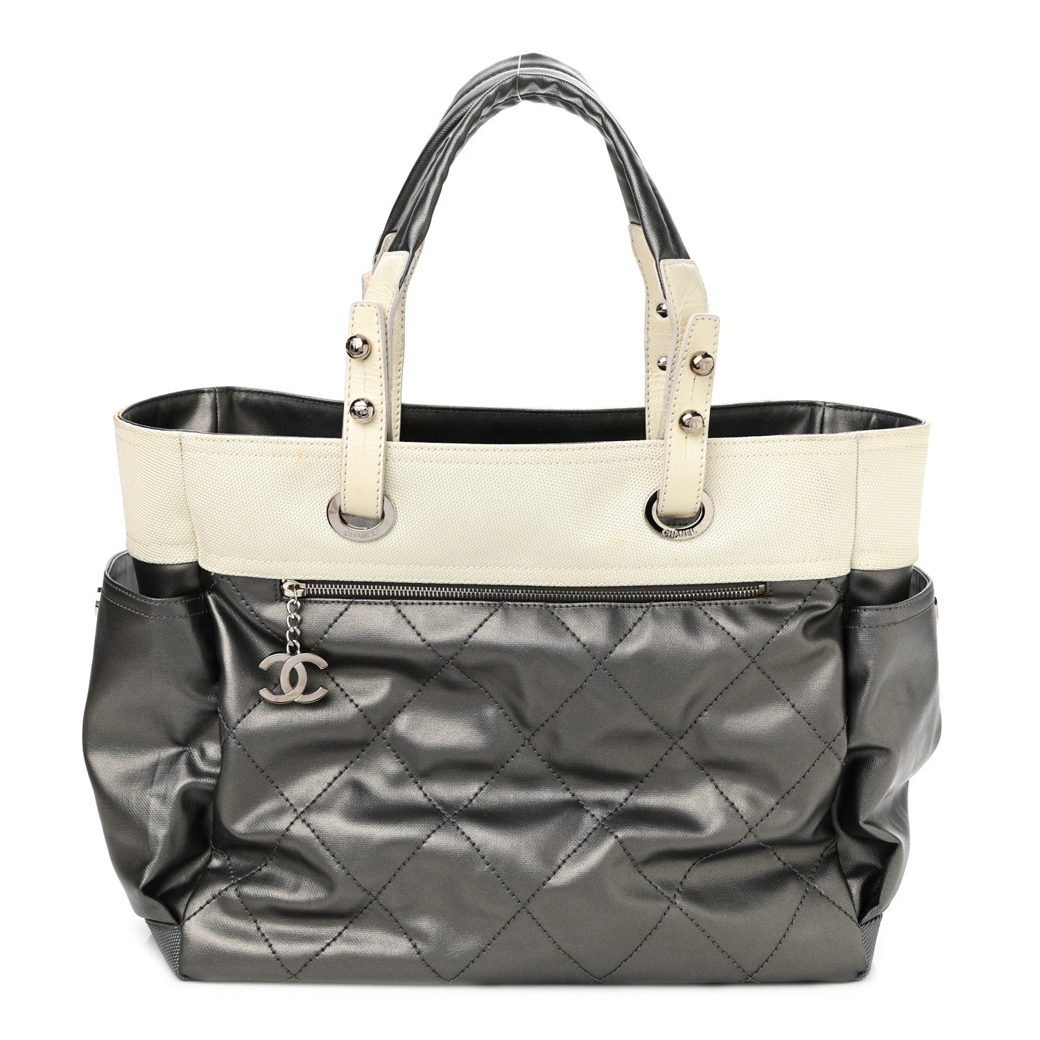 Chanel Coated Canvas Quilted Large Paris Biarritz Tote Silver 3 of 13
