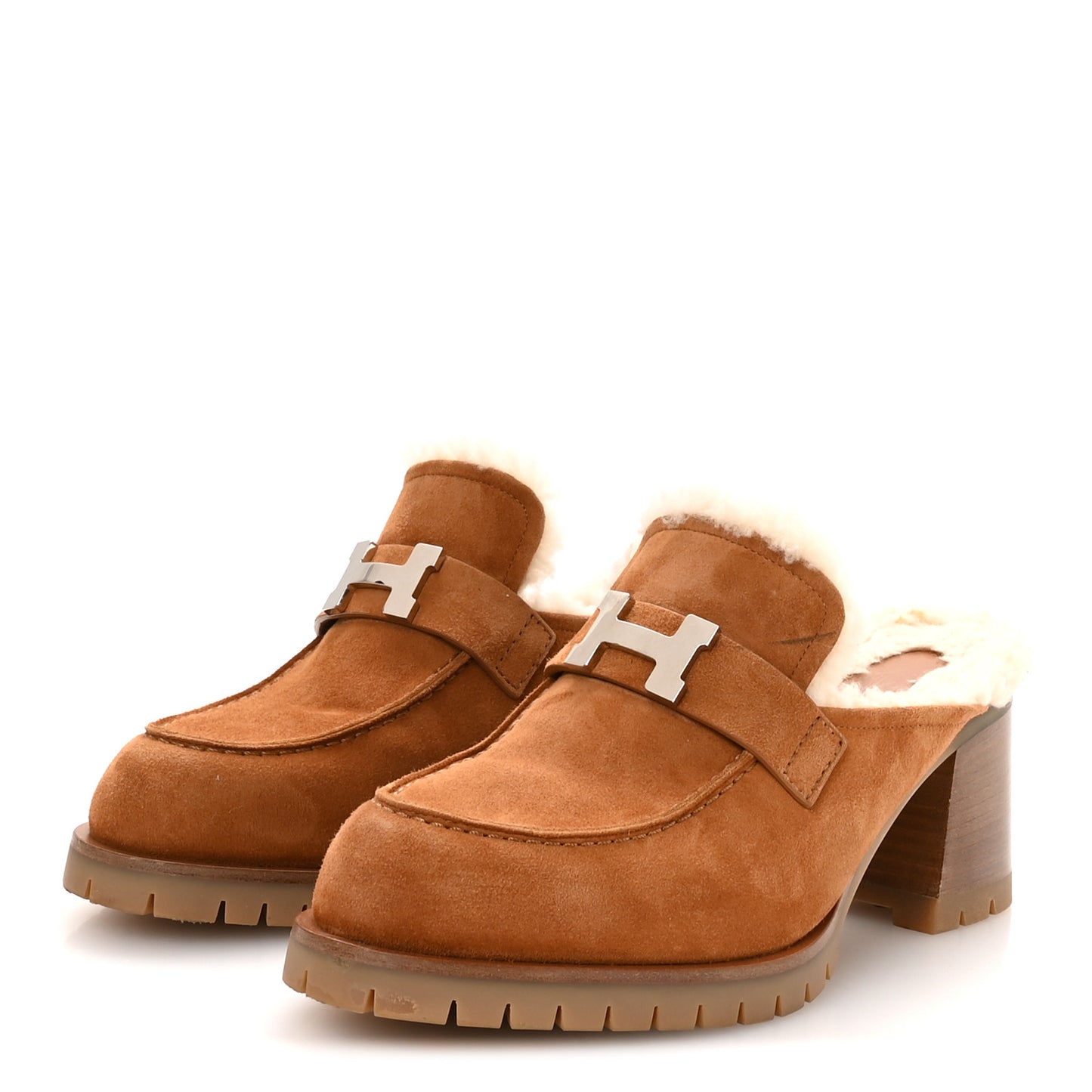 Suede Goatskin Woolskin Flore 60 Mules 38.5 Brun Amourette Ecru
