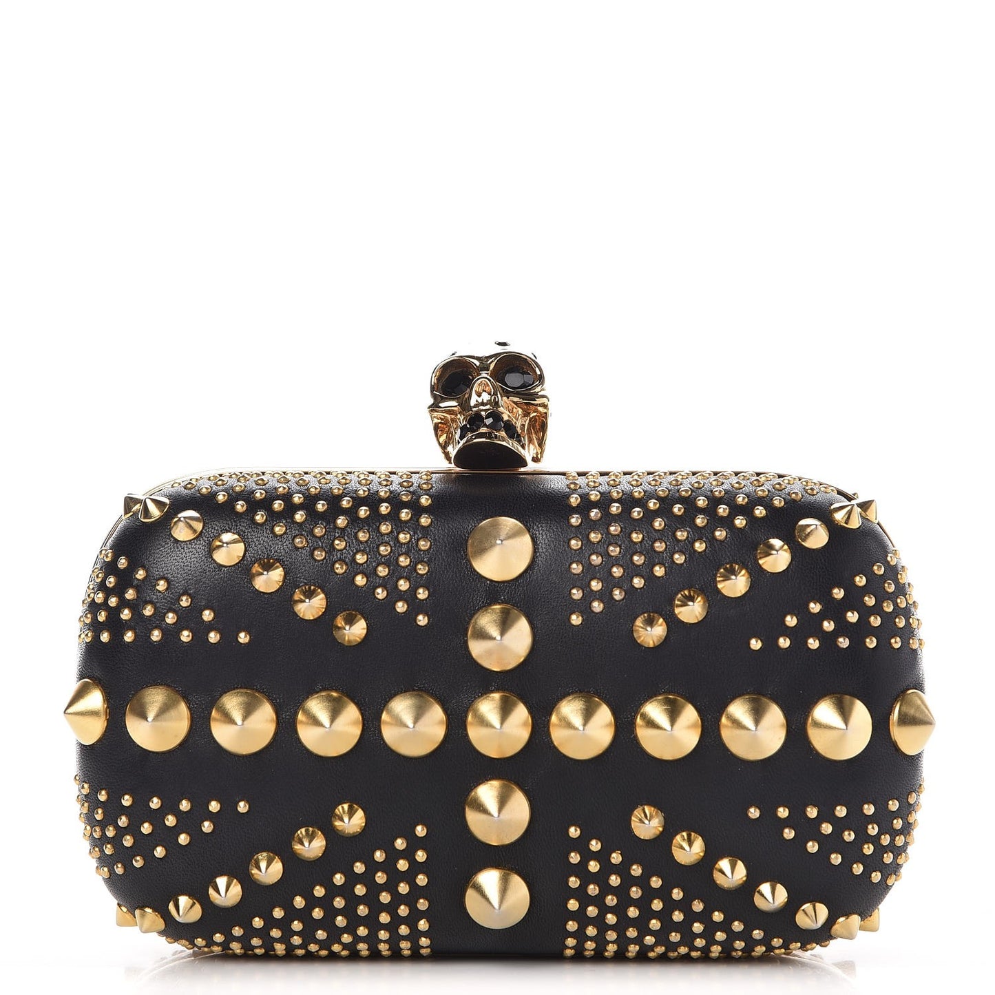 Calfskin Studded Britannia Skull Box Clutch Black