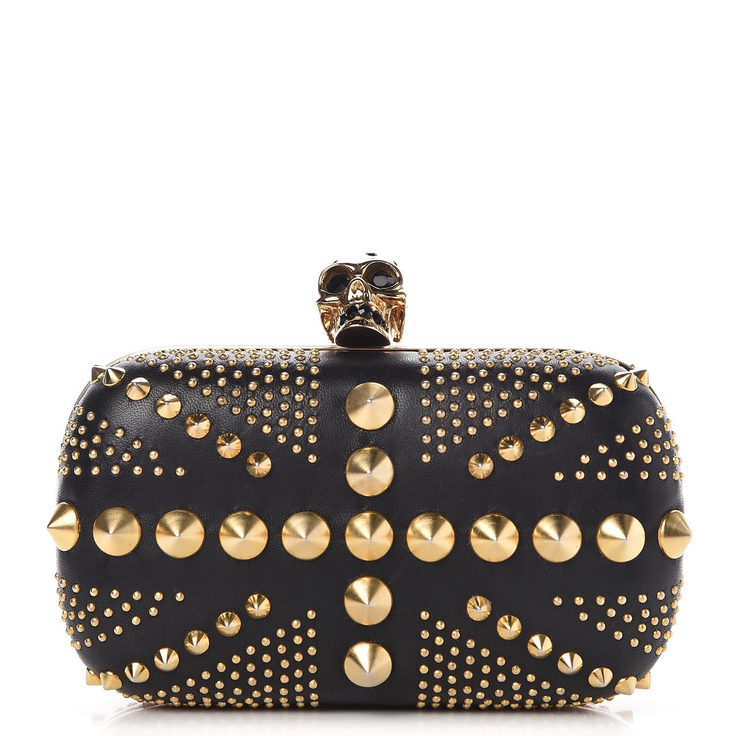 Alexander McQueen Calfskin Studded Britannia Skull Box Clutch Black 1 of 8