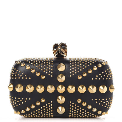 Alexander McQueen Calfskin Studded Britannia Skull Box Clutch Black 1 of 8