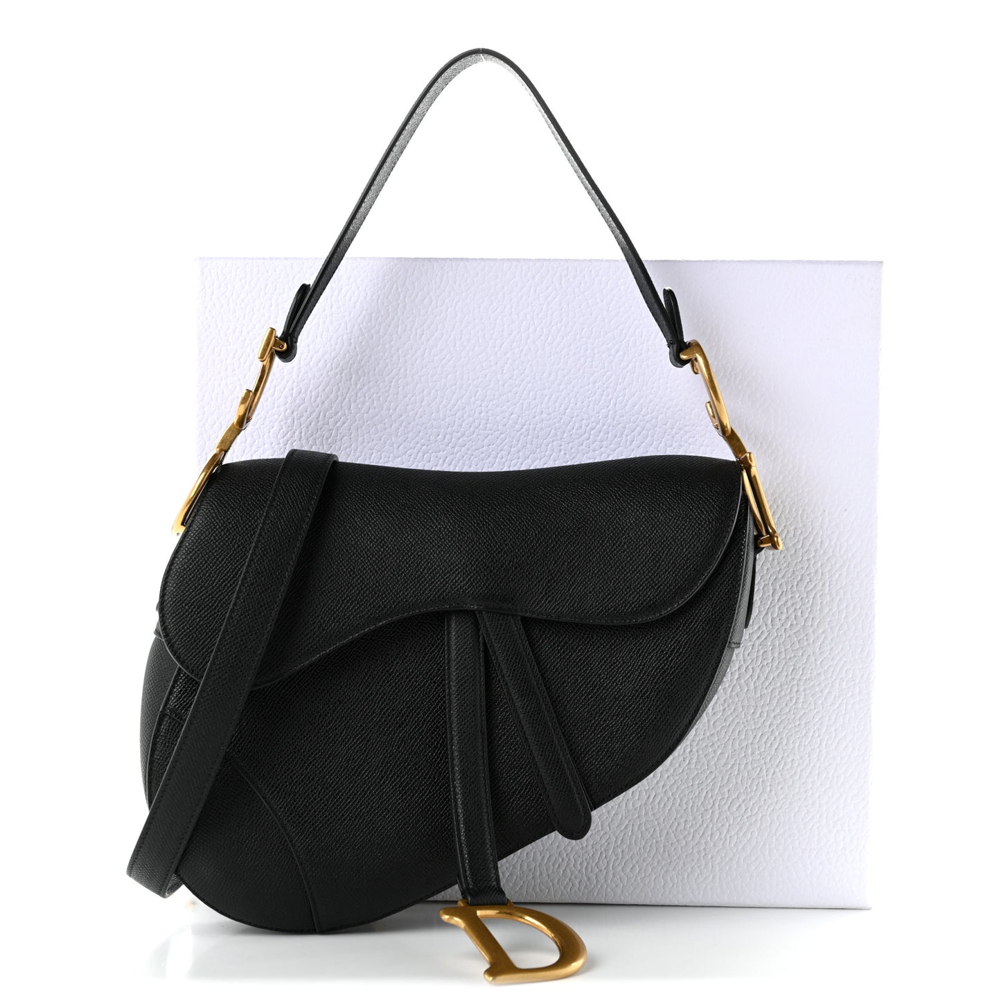 Grained Calfskin Saddle Bag With Strap Black