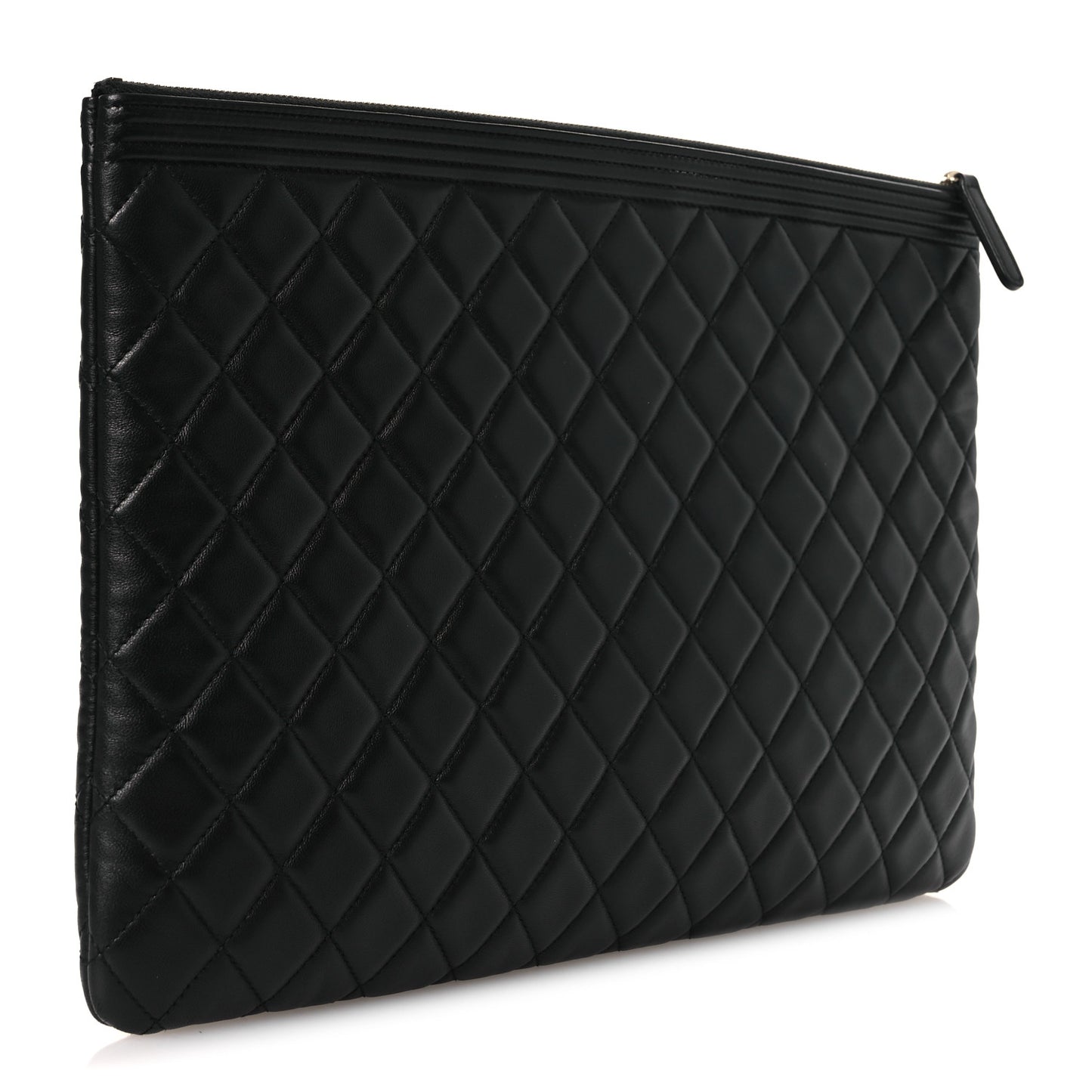 Lambskin Quilted Large Boy Zip Pouch Black