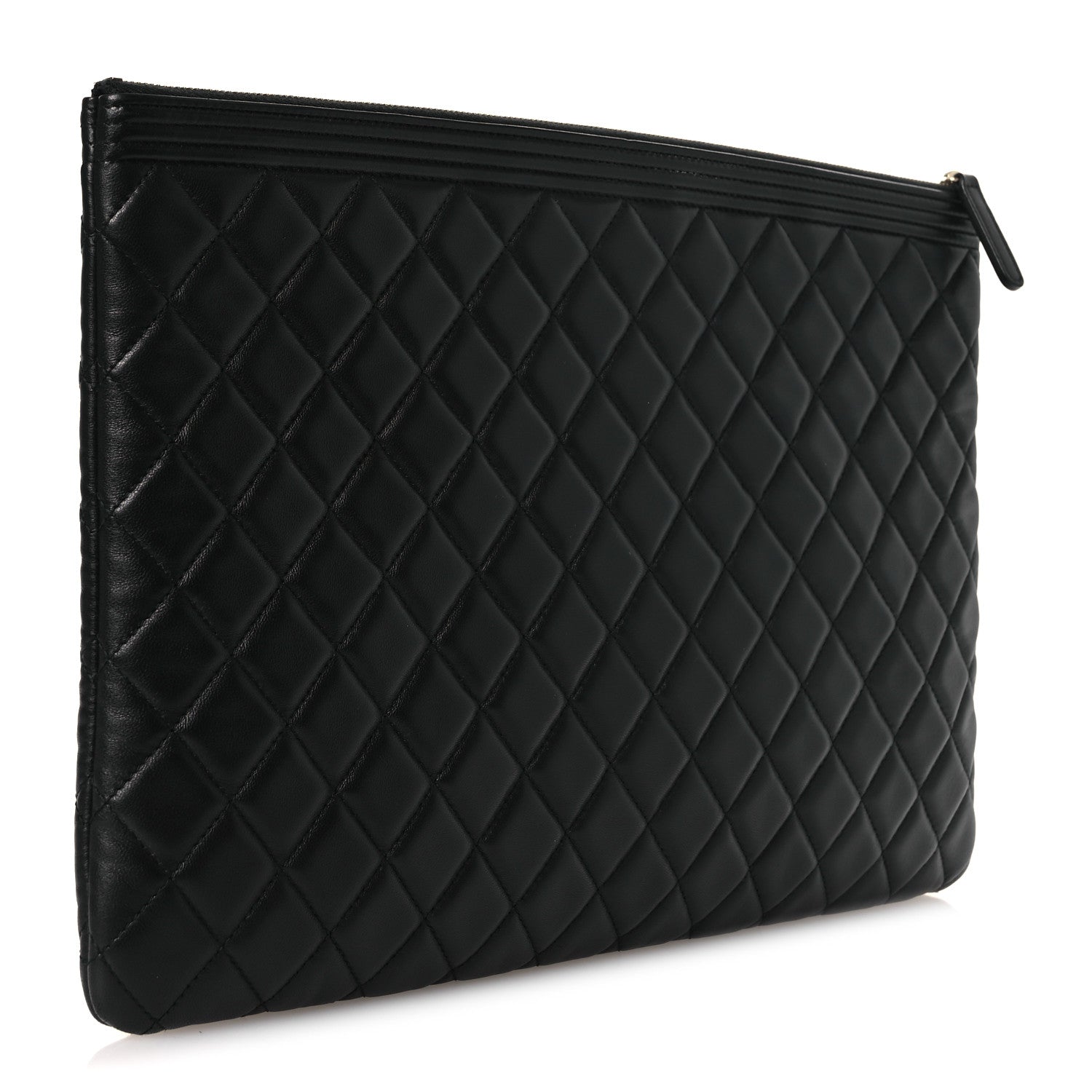 Chanel Lambskin Quilted Large Boy Zip Pouch Black 3 of 11