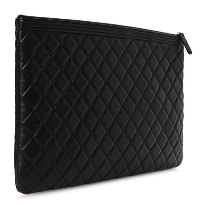 Chanel Lambskin Quilted Large Boy Zip Pouch Black 3 of 11