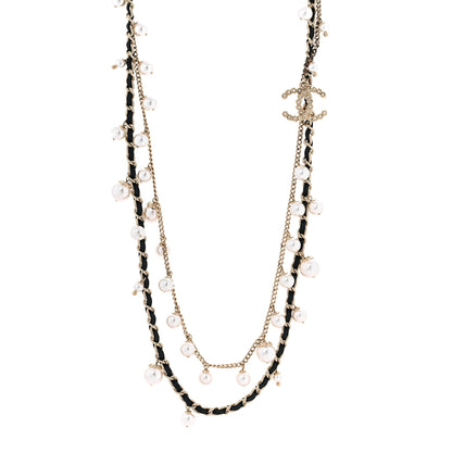 Chanel Lambskin Pearl CC Chain Multi Strand Necklace Black Gold 1 of 5