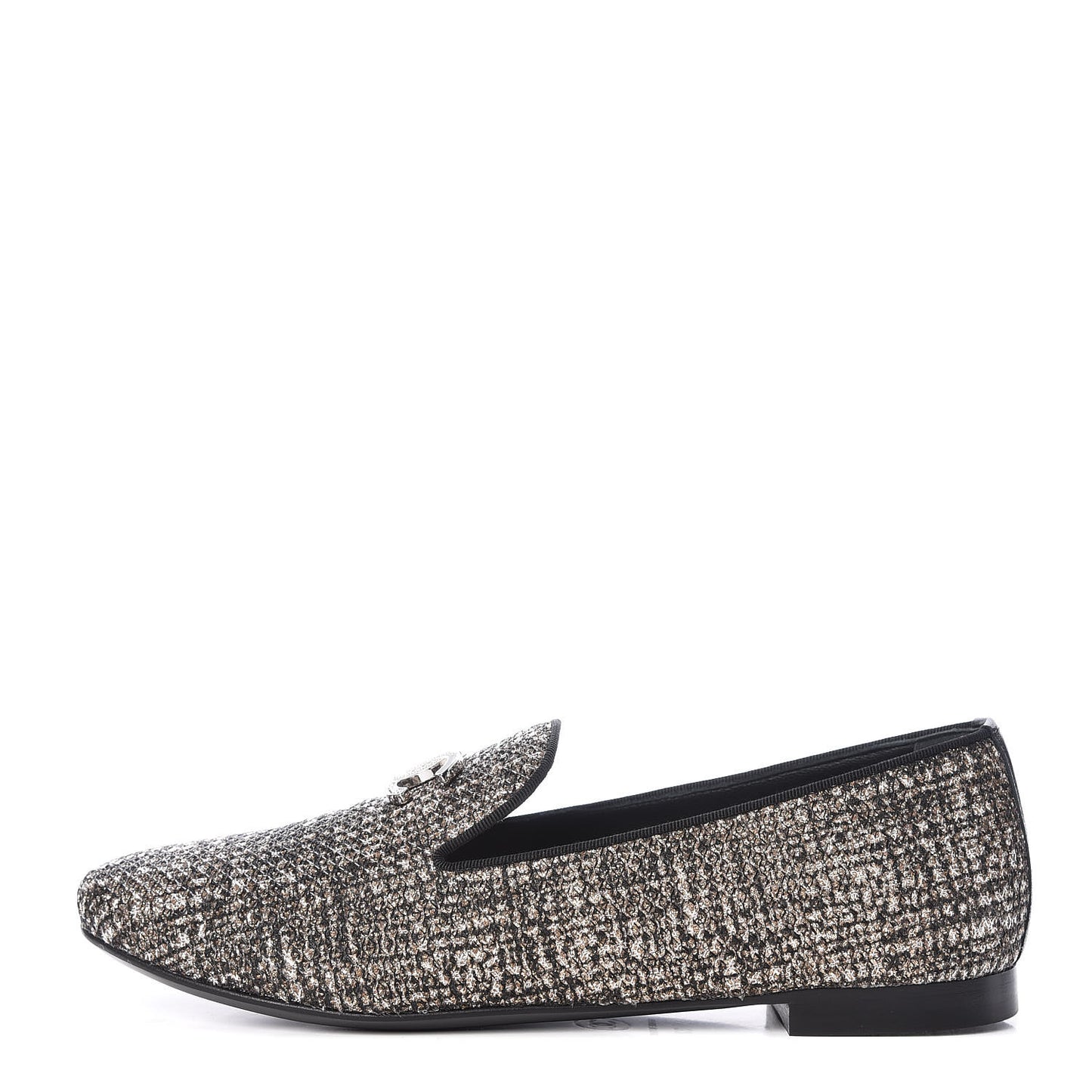 Fantasy Fabric Grosgrain CC Mocassin Loafers 37 Pink Black