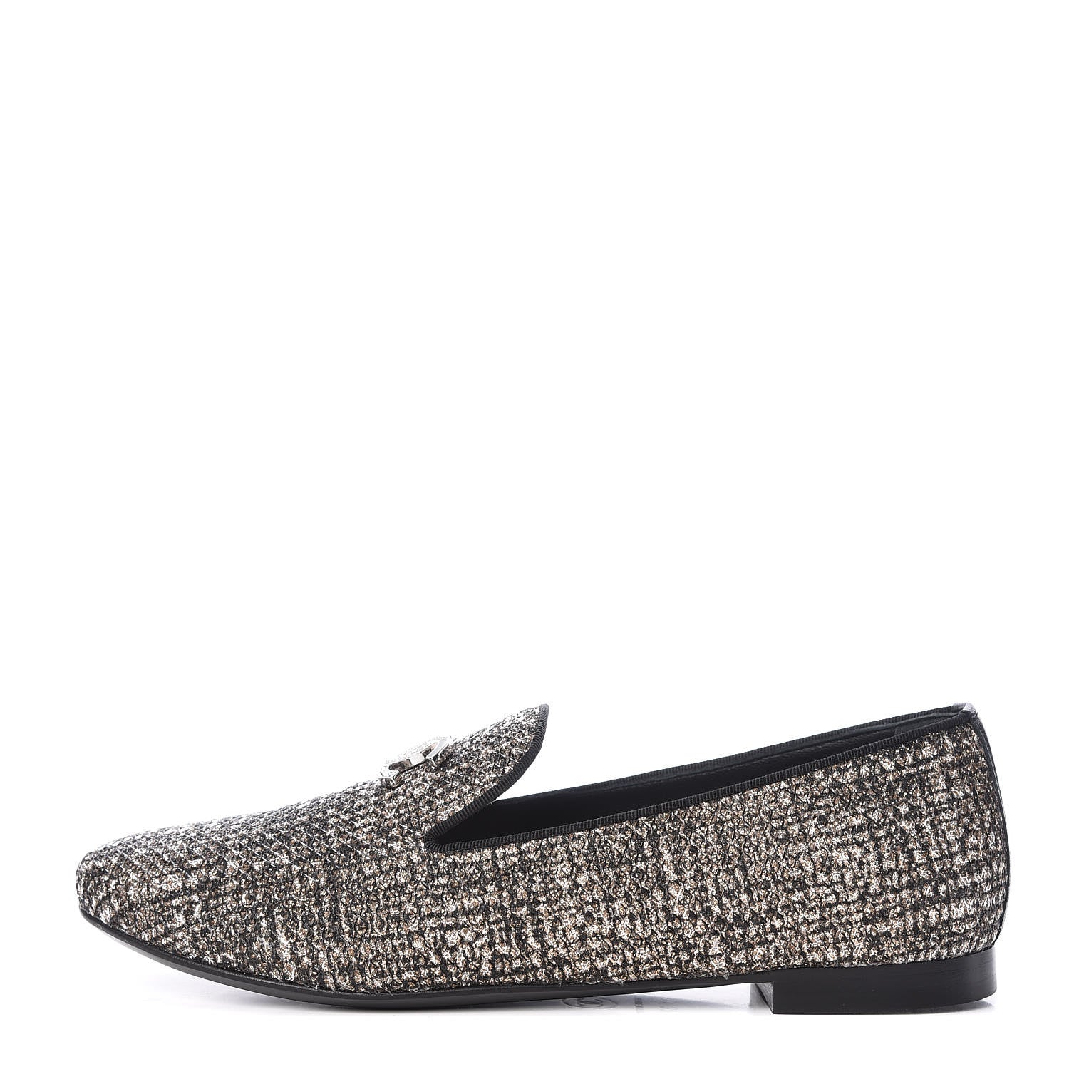 Chanel Fantasy Fabric Grosgrain CC Mocassin Loafers 37 Pink Black 1 of 9