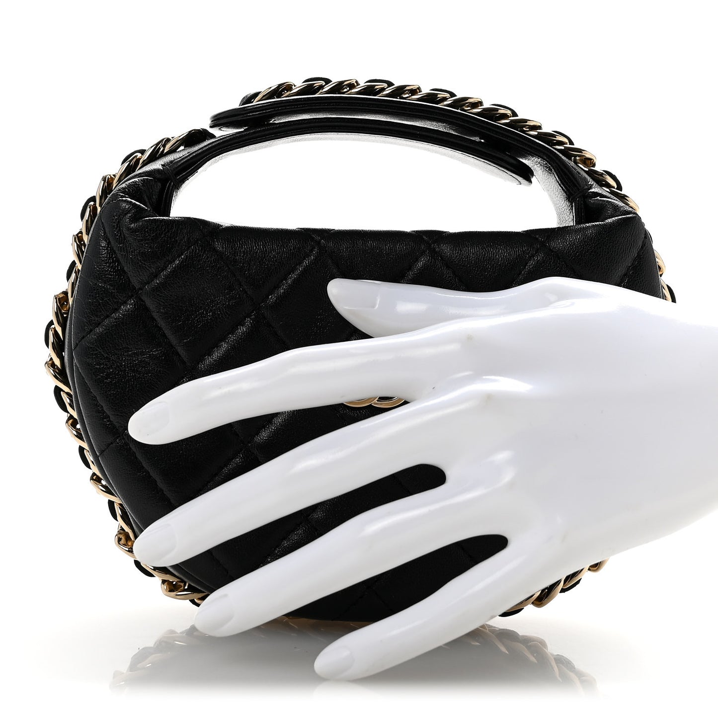 Lambskin Quilted Chain Around Pouch Hobo Black