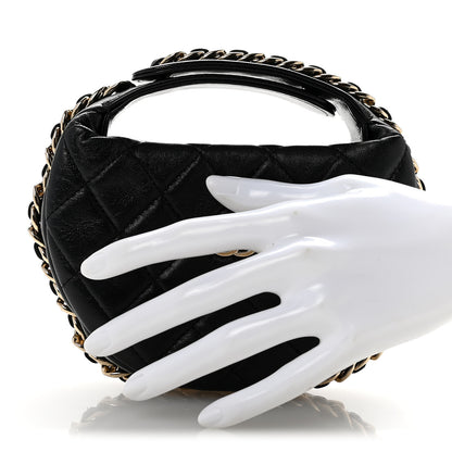 Chanel Lambskin Quilted Chain Around Pouch Hobo Black 2 of 10
