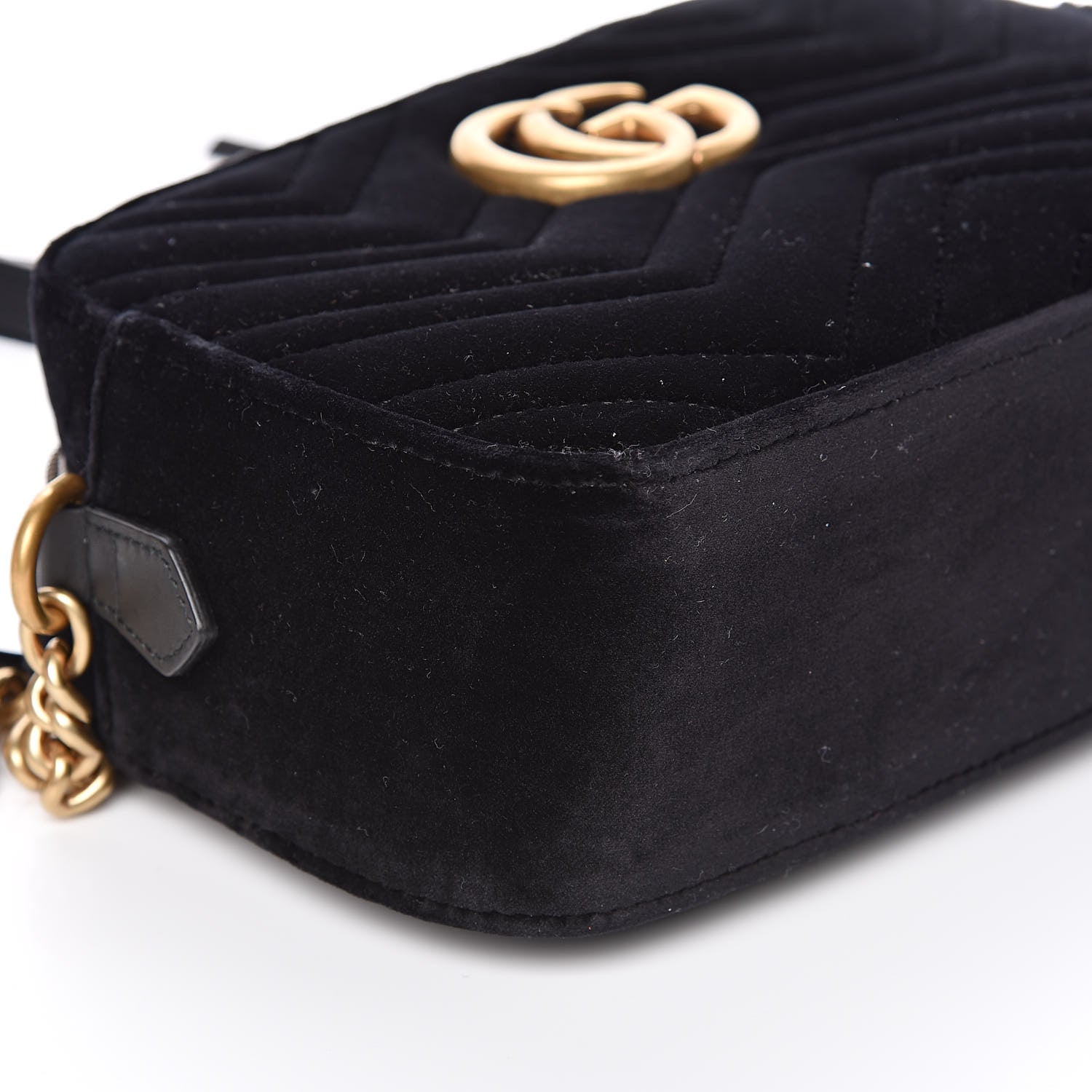 Gucci Velvet Matelasse Small GG Marmont Chain Shoulder Bag Black 8 of 10