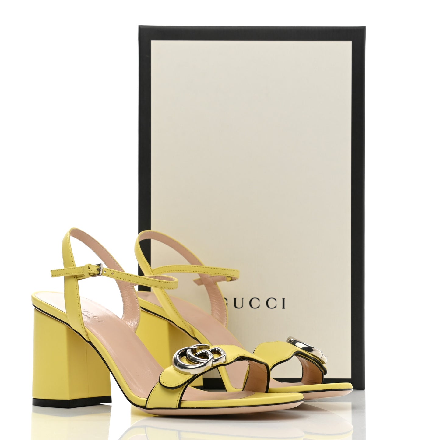 Lifford Calfskin GG Marmont Ankle Wrap 75mm Sandals 38.5 Banana