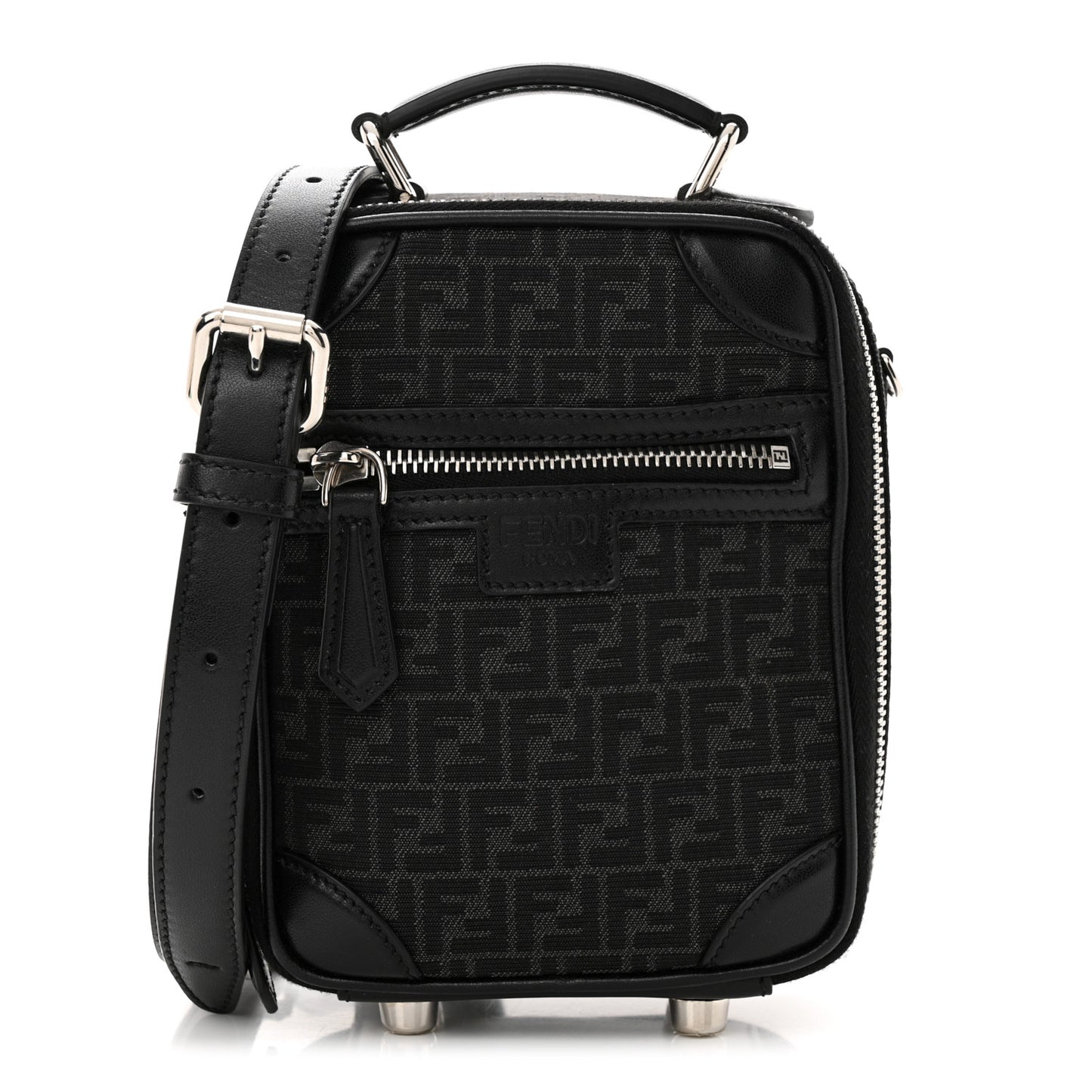 Recycled Fabric Jacquard Vitello Astro Micro FF Mini Trolley Bag Asfalto Black
