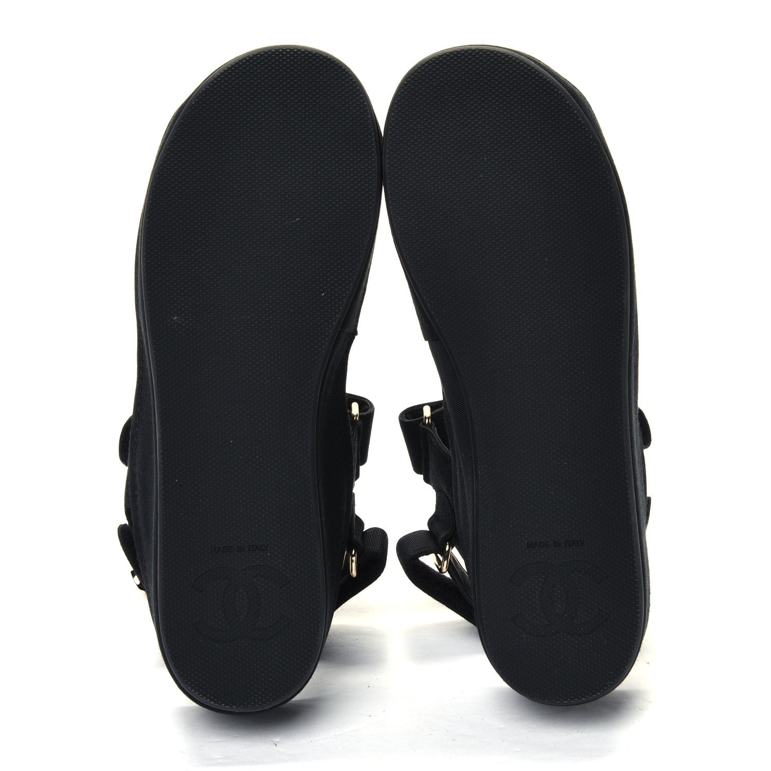 Chanel Grosgrain Crystal Logo Platform Sandals 35 Black 4 of 4