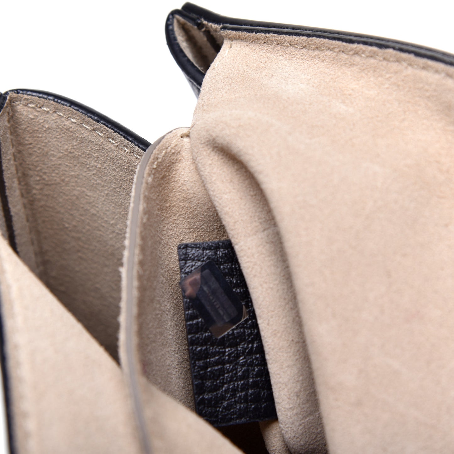 Grained Calfskin Lambskin Bi-Color Drew Shoulder Bag Black Powder Beige