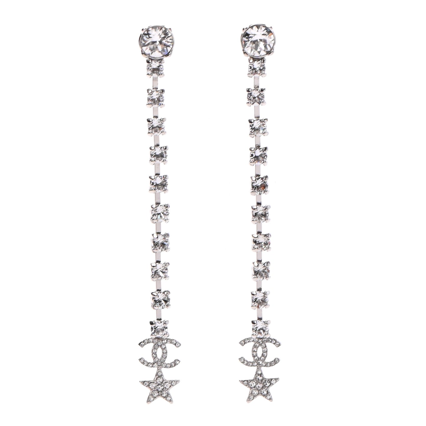 Crystal Starfall Drop Long CC Earrings Silver