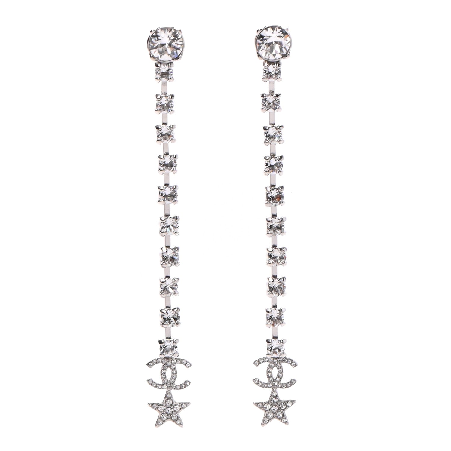 Chanel Crystal Starfall Drop Long CC Earrings Silver 1 of 4