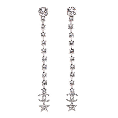 Chanel Crystal Starfall Drop Long CC Earrings Silver 1 of 4