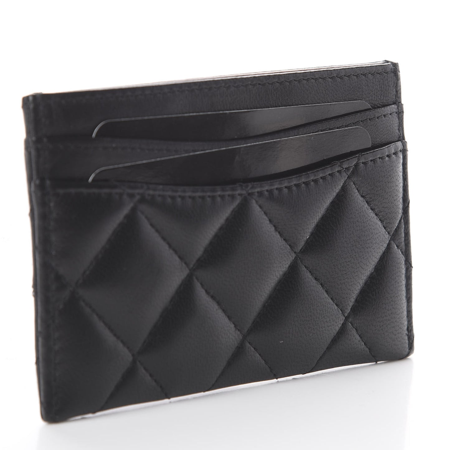 Lambskin Quilted Card Holder Black