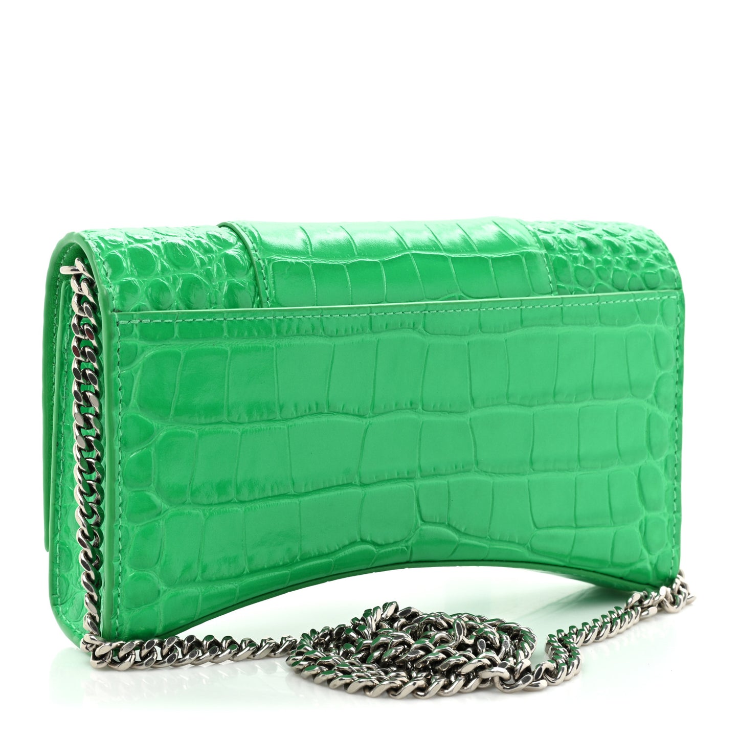 Shiny Calfskin Tonal B Crocodile Embossed Hourglass Chain Bag Vivid Green