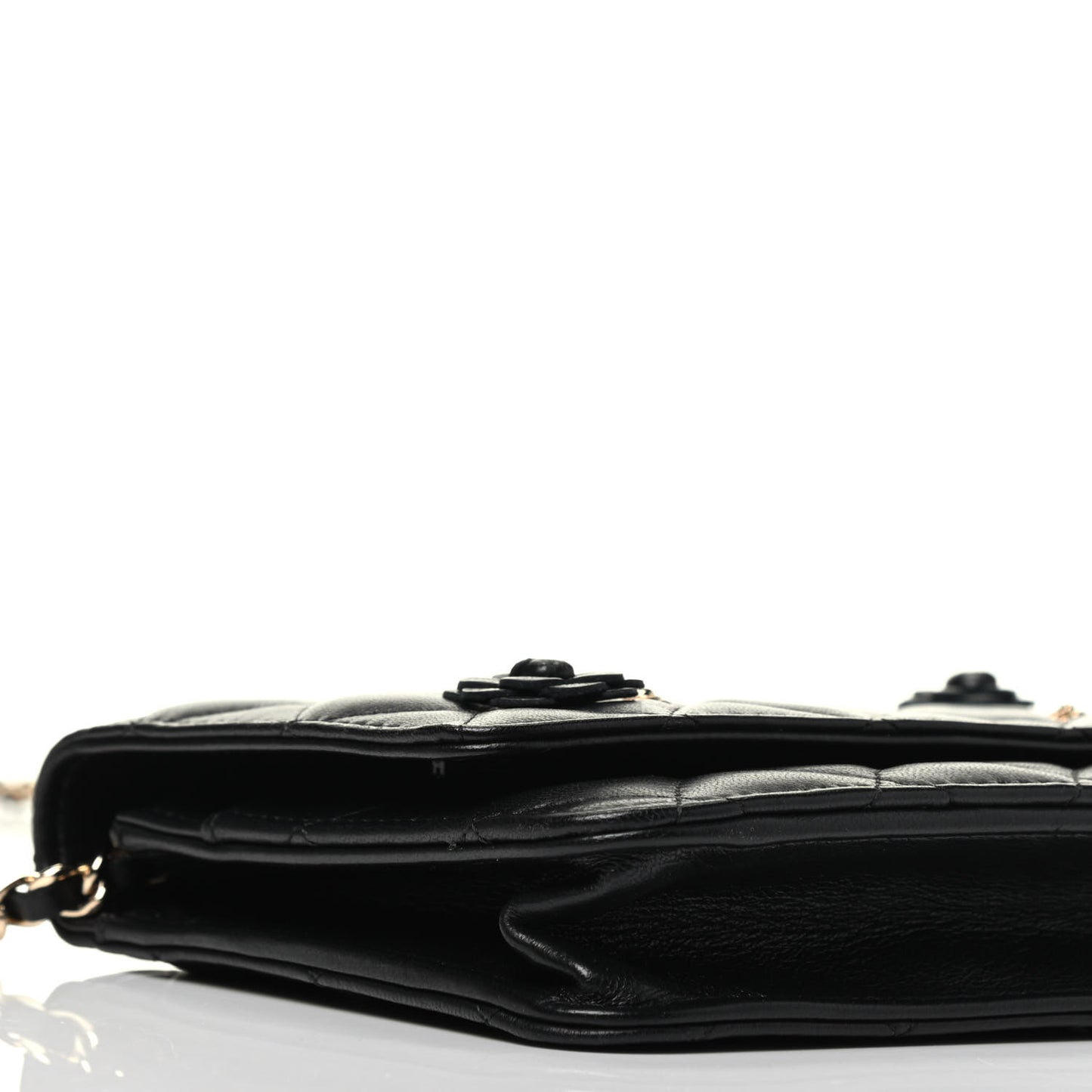 Lambskin Camellia Wallet on Chain WOC Black