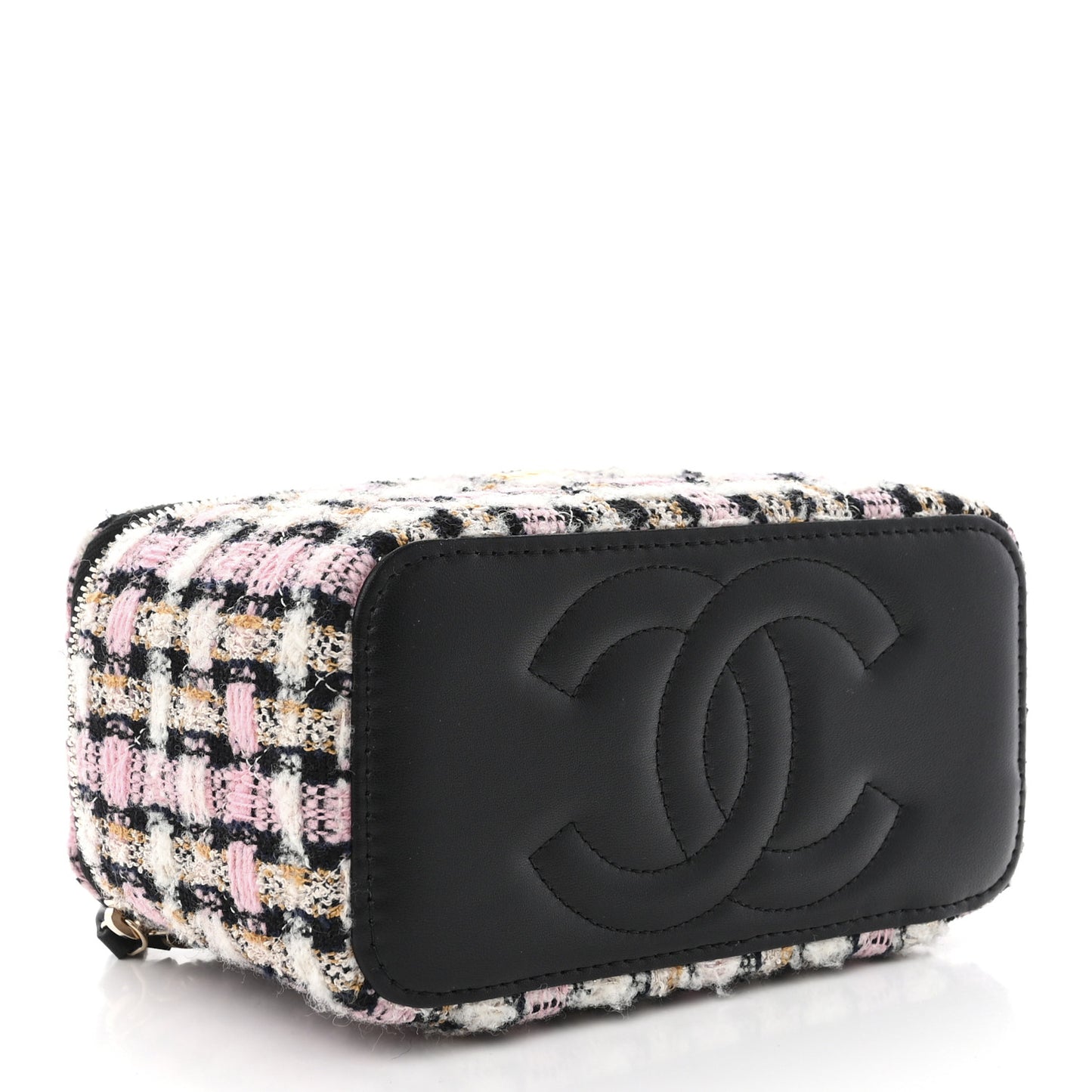 Tweed Pearl Crush Small Vanity Case With Chain Pink Multicolor