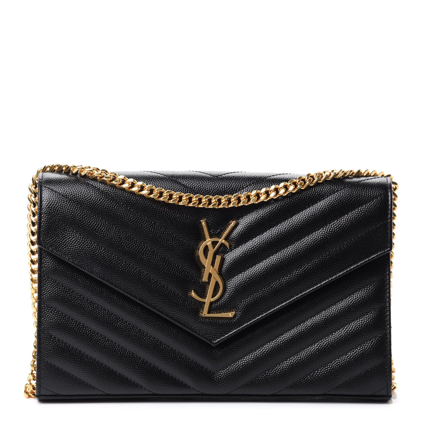 Grain De Poudre Matelasse Chevron Monogram Chain Wallet Black