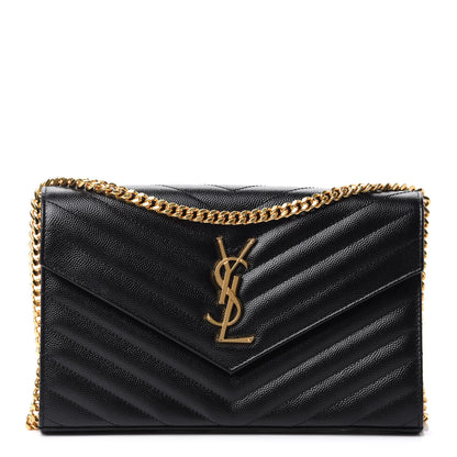 Saint Laurent Grain De Poudre Matelasse Chevron Monogram Chain Wallet Black 1 of 12