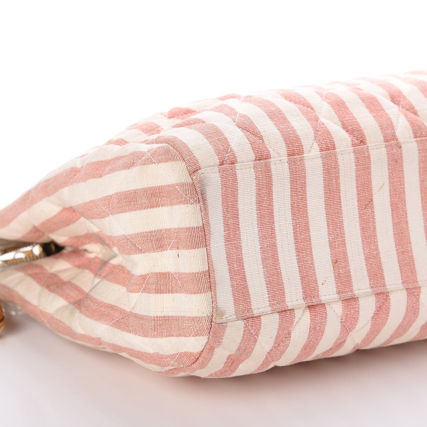 Canvas Quilted Striped Tote Red White