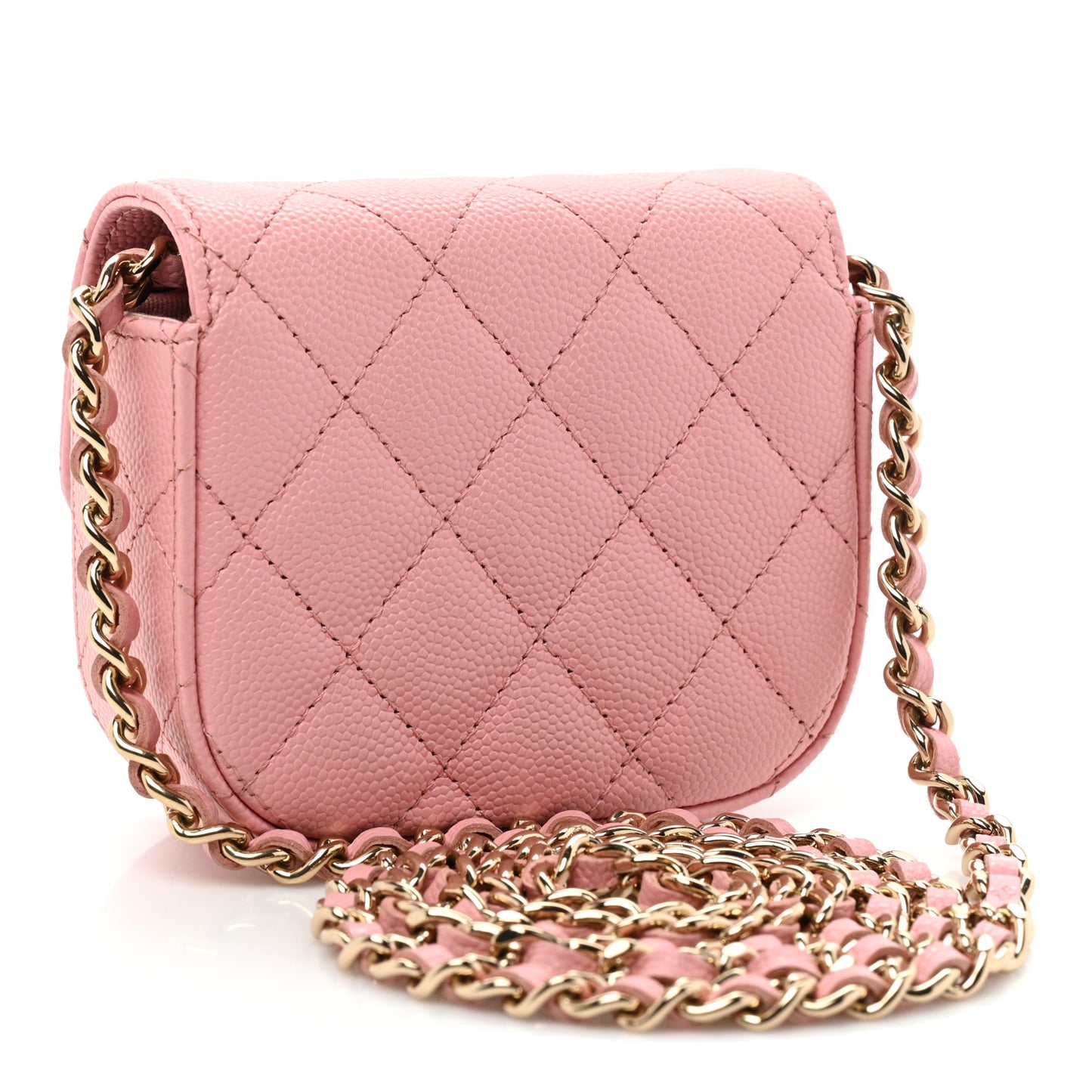 Caviar Quilted Mini Clutch With Chain Pink