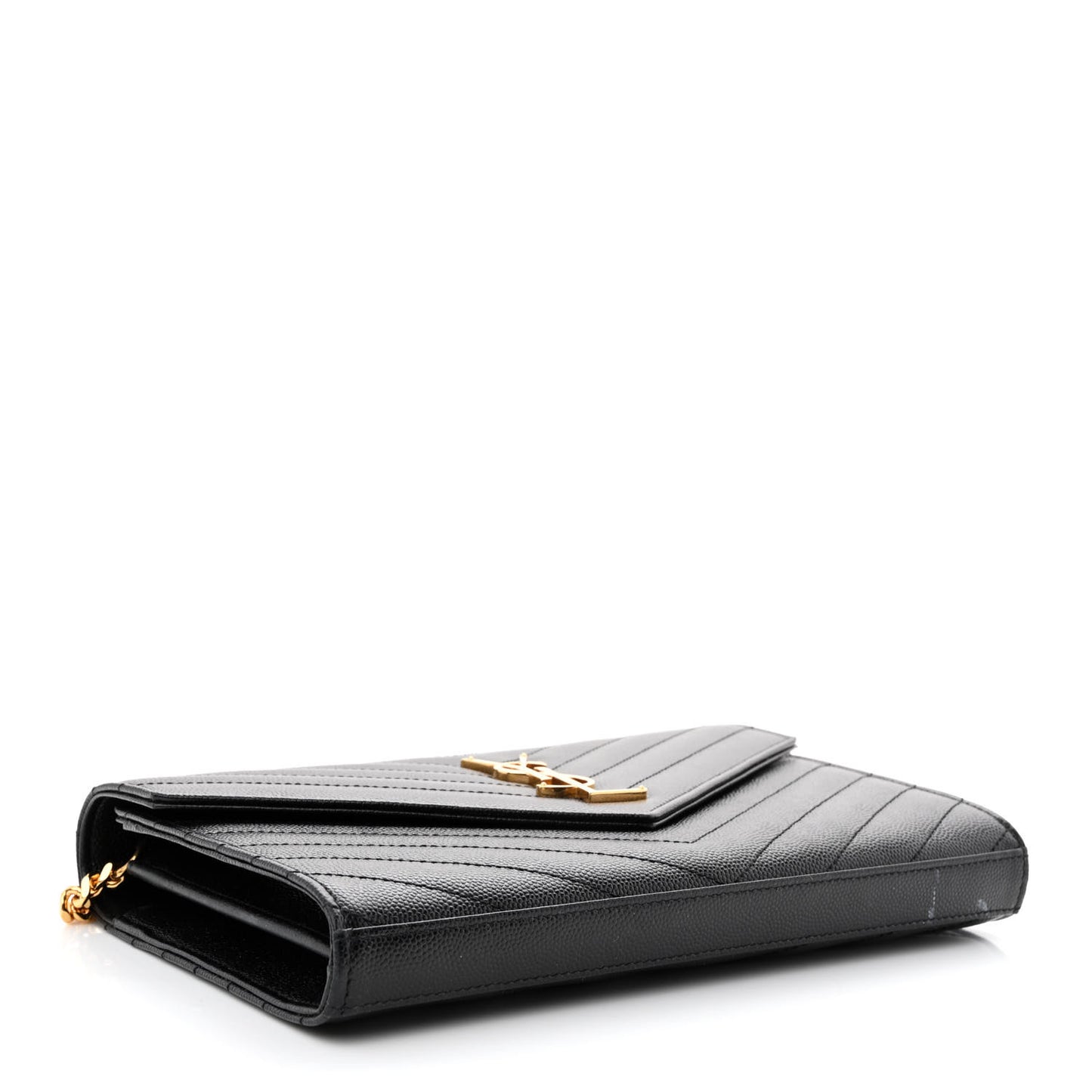 Grain De Poudre Matelasse Chevron Monogram Chain Wallet Black