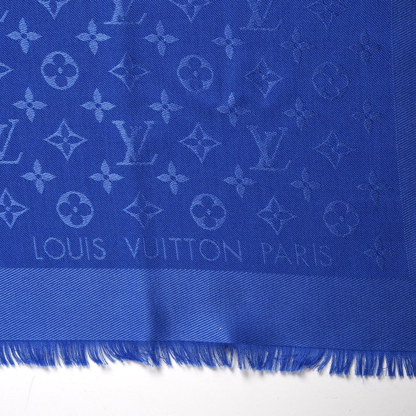 Wool Silk Monogram Shawl Blue