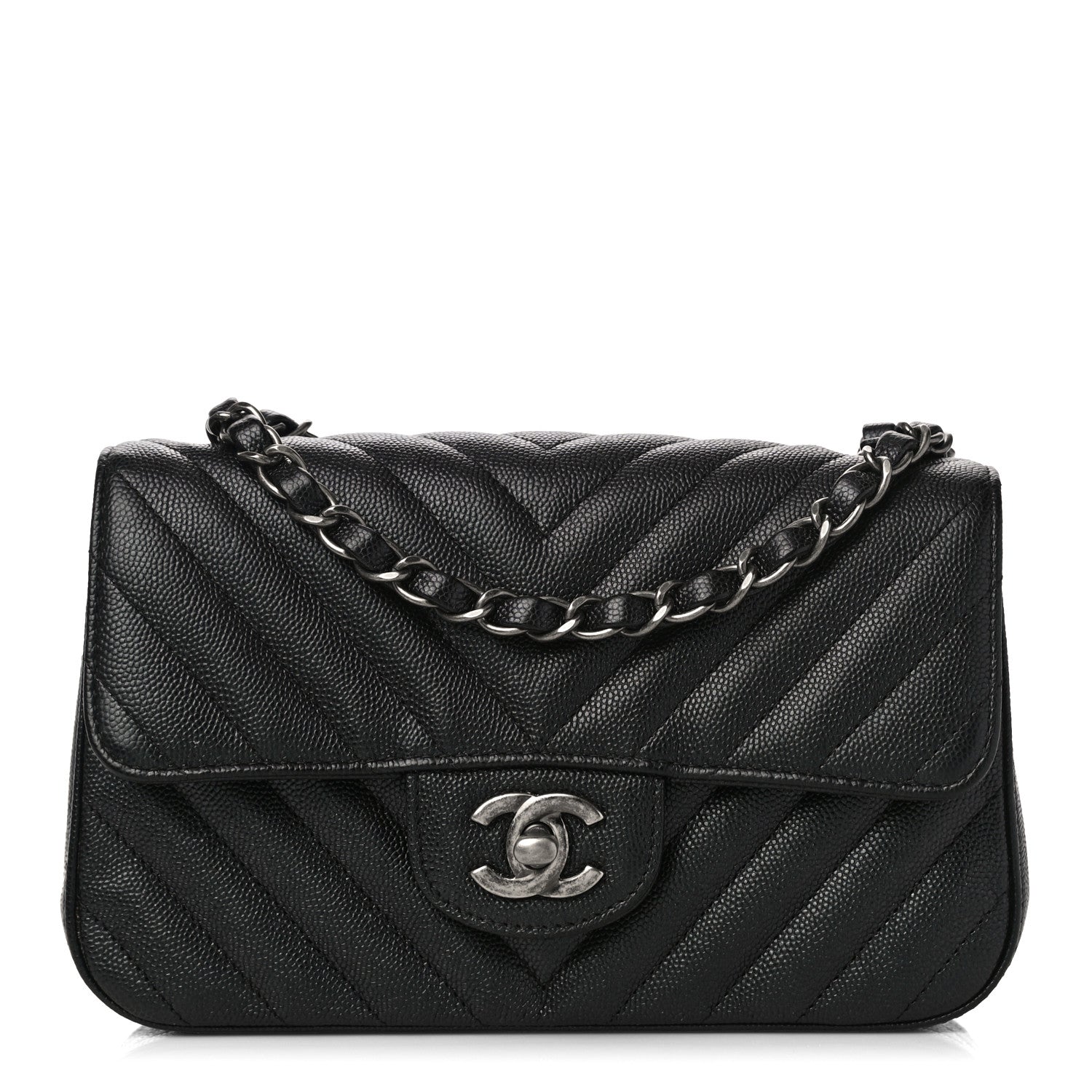 Chanel Caviar Chevron Quilted Mini Rectangular Flap Black 1 of 13