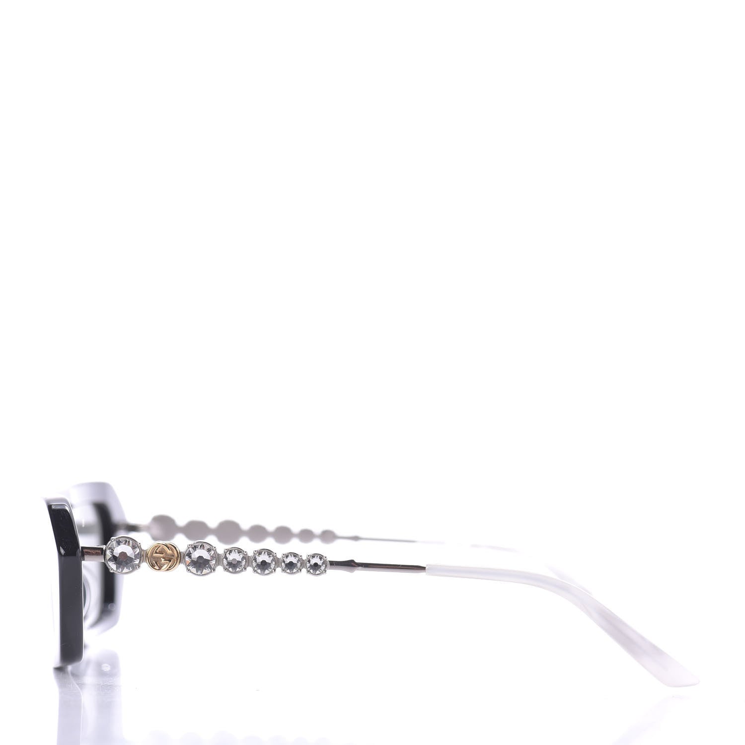 Gucci Acetate Crystal Embellished Rectangle Sunglasses GG0642S Black Gold 3 of 9