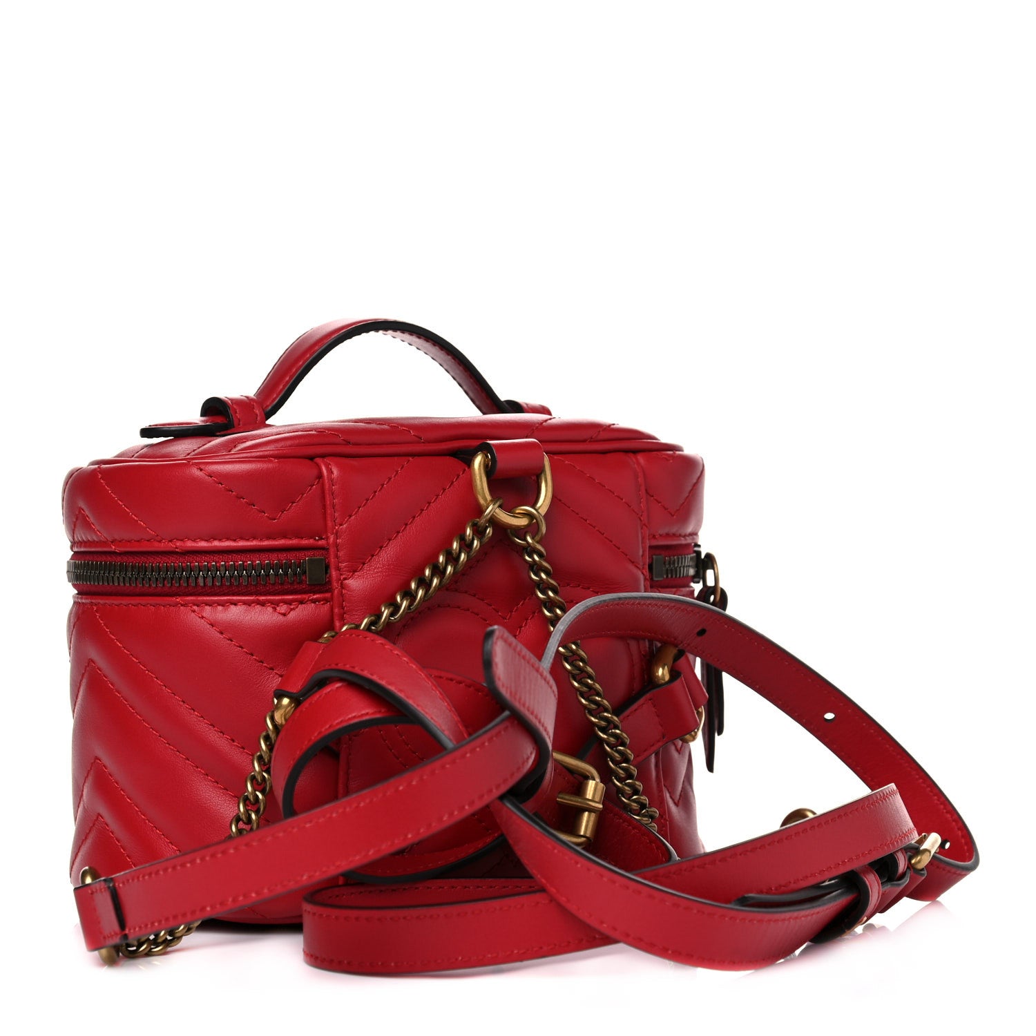Gucci Calfskin Matelasse Mini GG Marmont Round Backpack Hibiscus Red 2 of 9