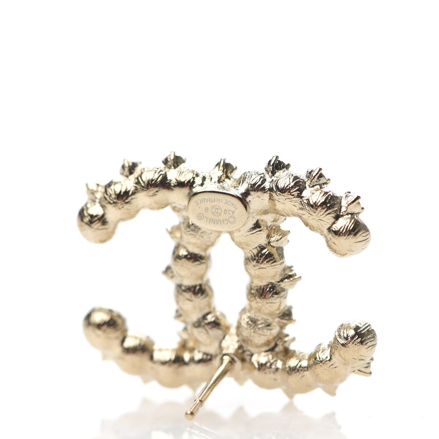 Pearl Crystal CC Stud Earrings Gold