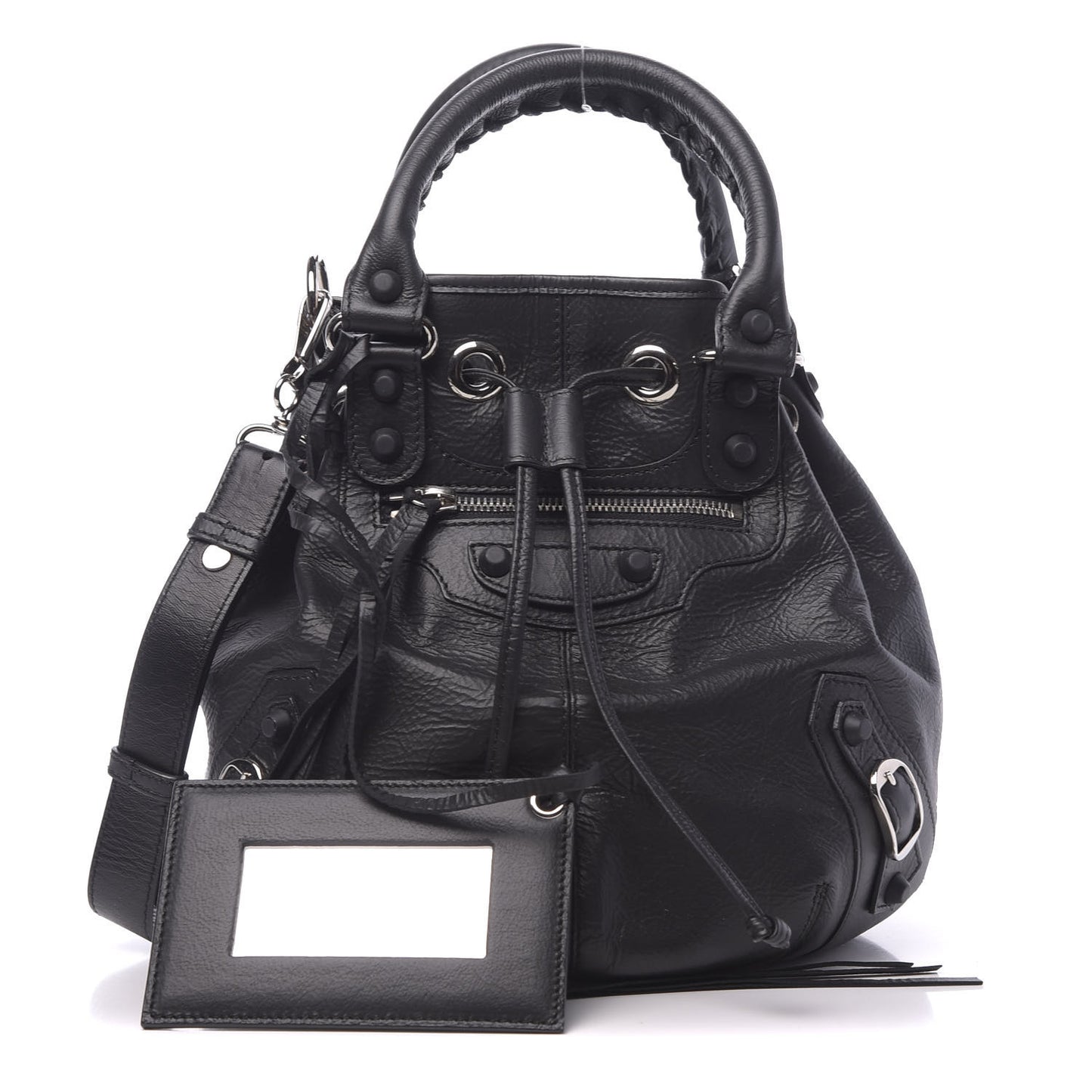 Matte Goatskin Rubber Covered Classic Hardware Mini Pompon Black