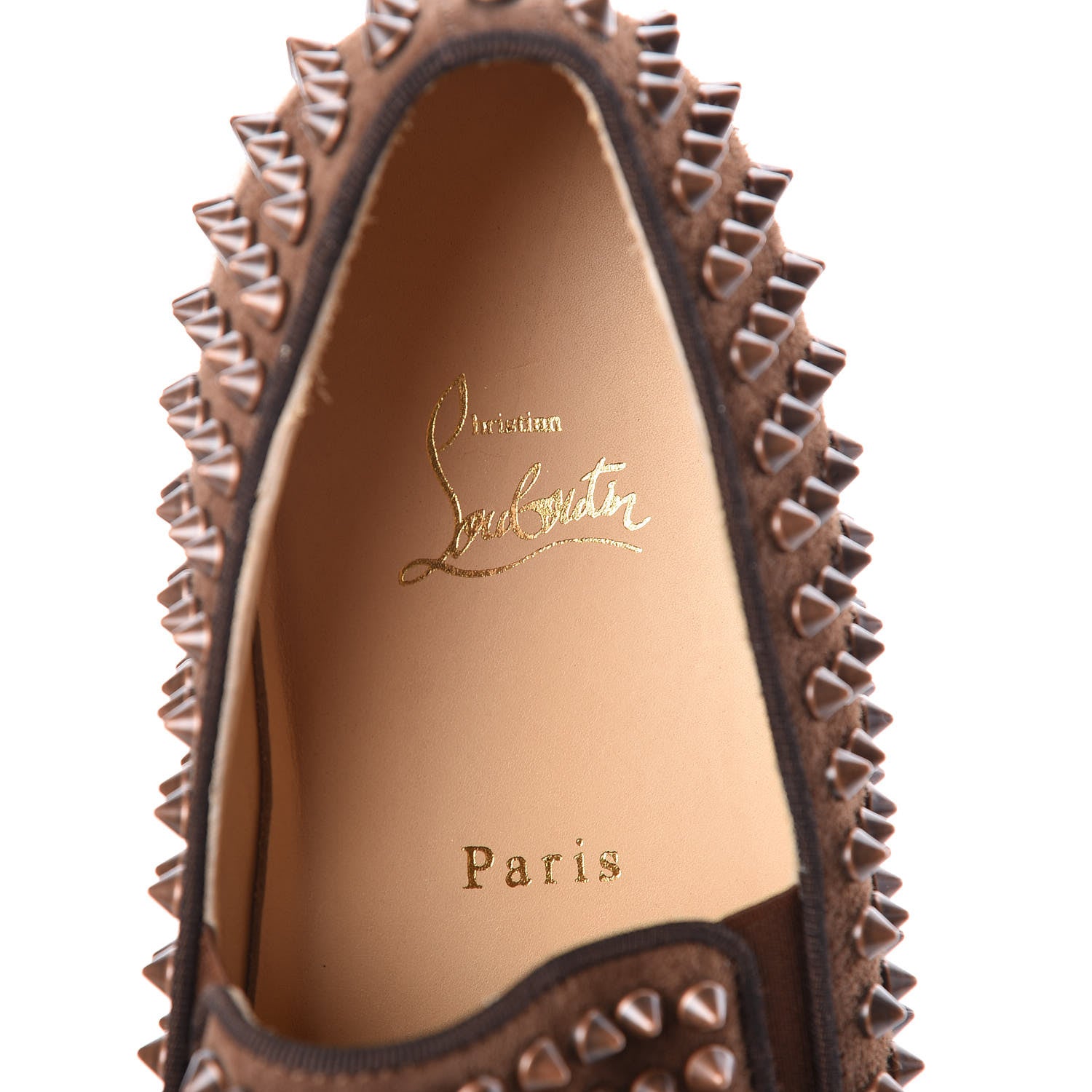 Christian Louboutin Veau Velours Spikes Mens Roller Boat Flats 41 Chatain Antique Copper 7 of 10