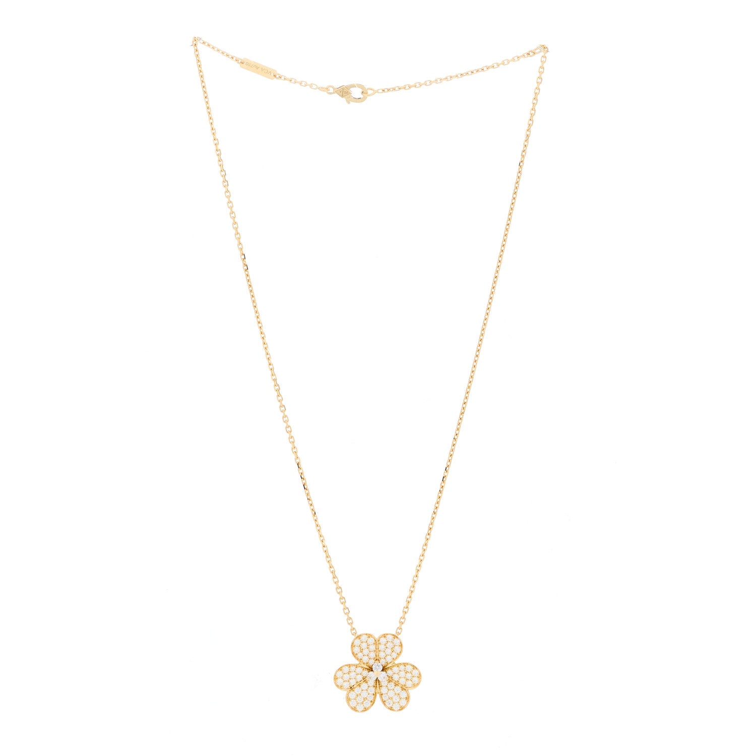 Van Cleef & Arpels 18K Yellow Gold Diamond Large Frivole Pendant Pave Necklace 2 of 4