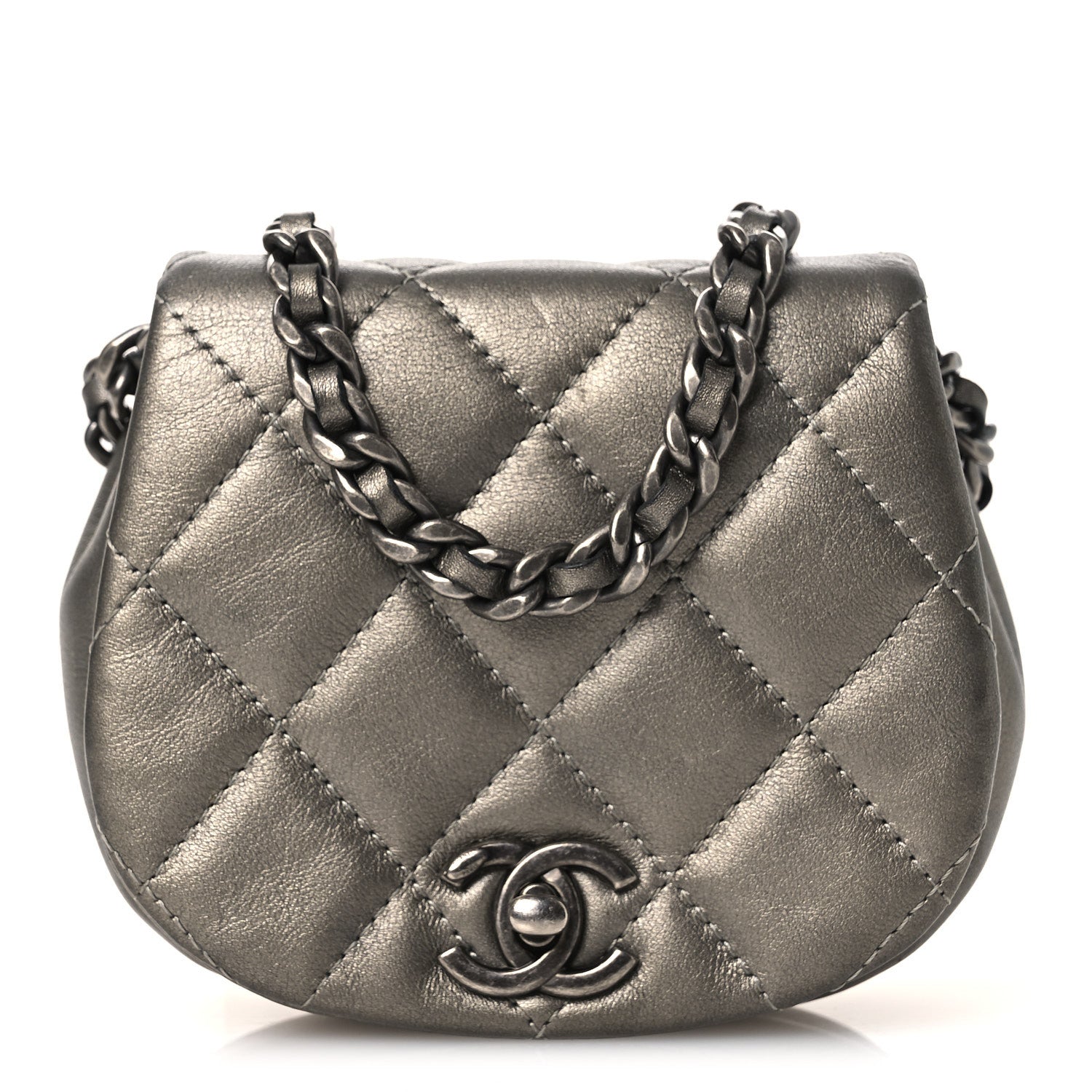 Chanel Metallic Calfskin Quilted Mini Coco Mail Clutch Ruthenium 1 of 12