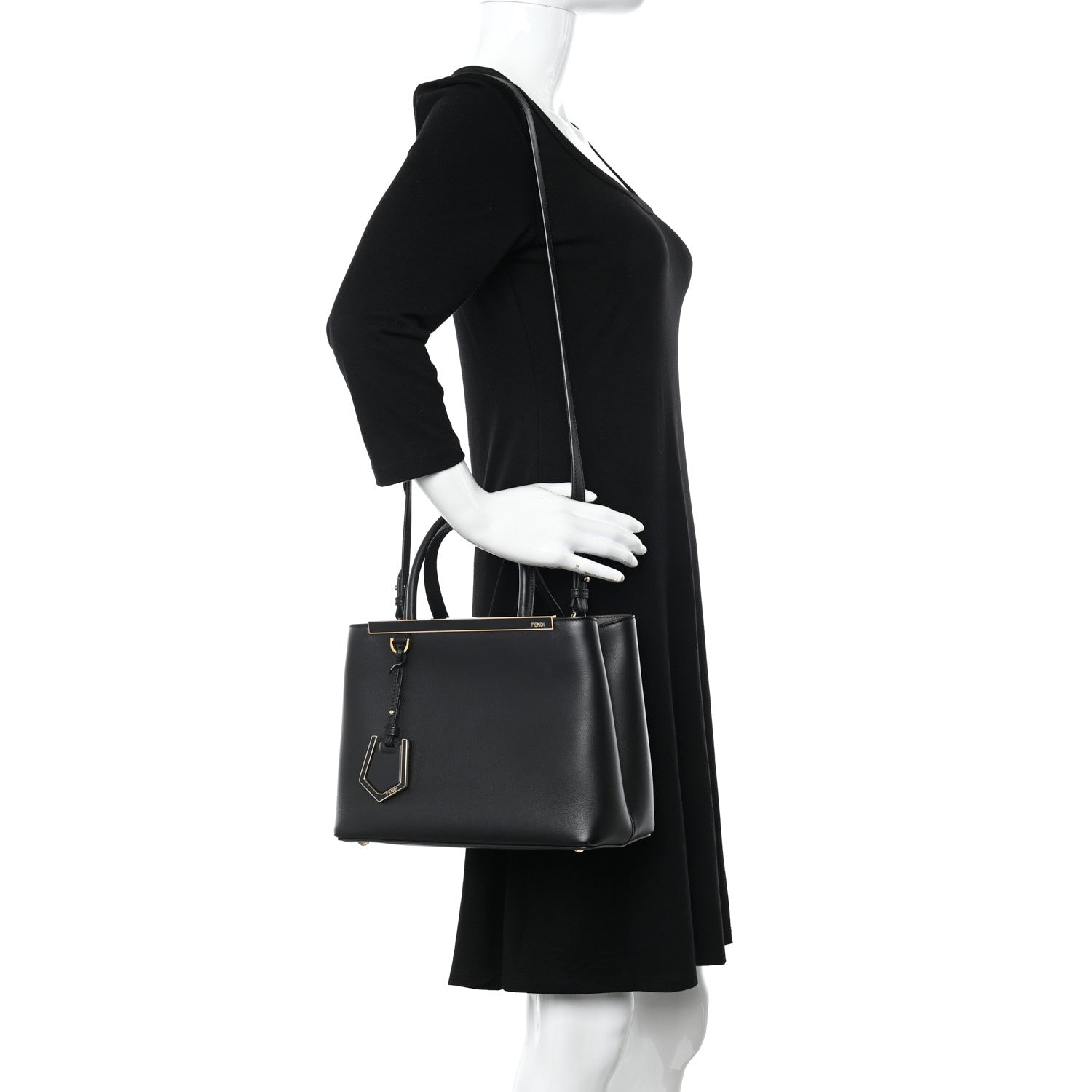 Fendi Vitello Dolce Century Petite 2Jours Tote Black Carbone 2 of 11