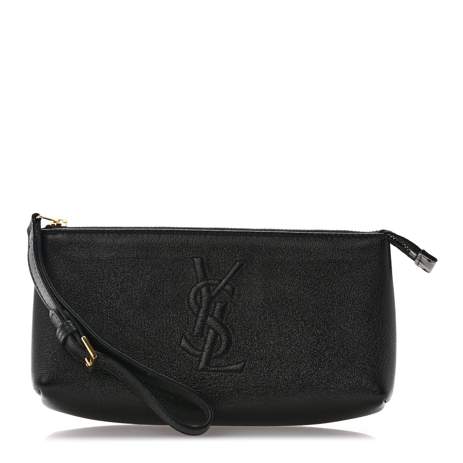 Saint Laurent Calfskin Monogram Wristlet Pouch Black 1 of 7